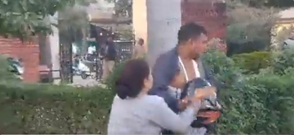 Woman thrashes man in park
