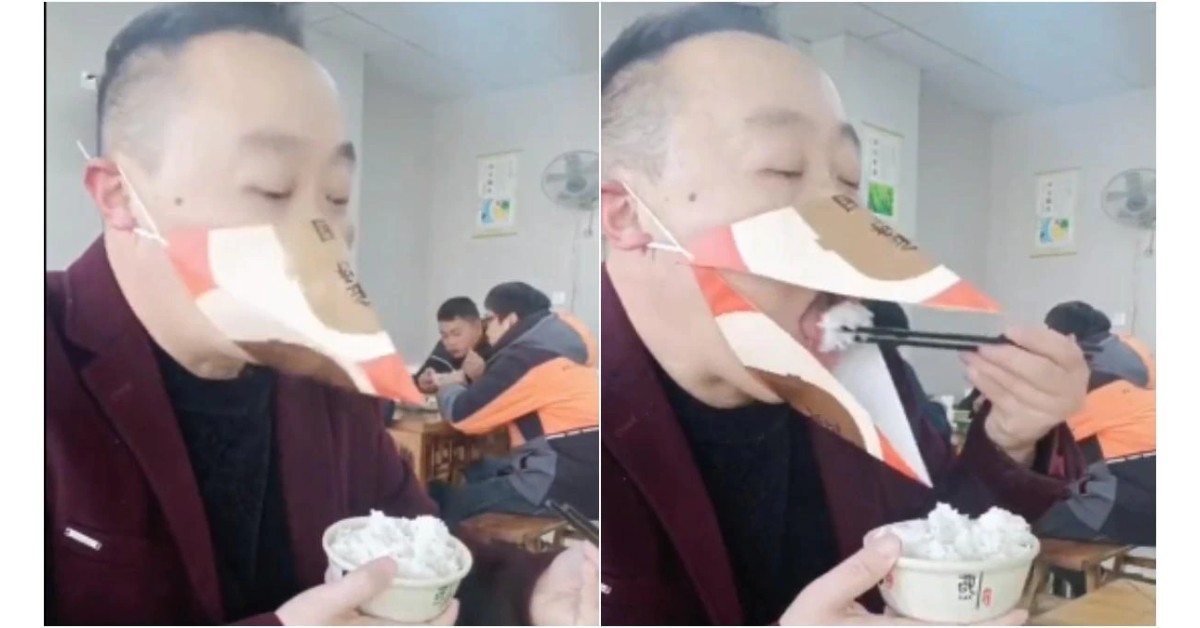Video of man eating rice while wearing beak-shaped face mask goes viral | WATCH