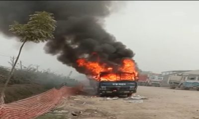Farmers attack police, set police van on fire