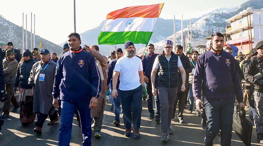 Omar Abdullah joined Rahul Gandhi's Bharat Jodo Yatra from Banihal in Kashmir on Friday