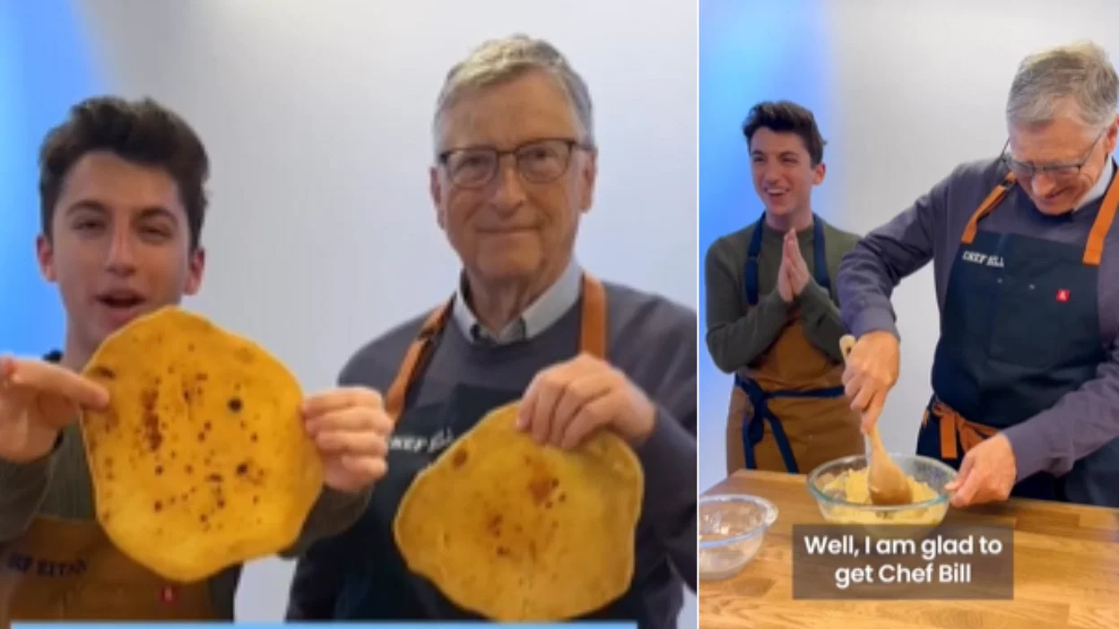 Eitan Bernath with Bill Gates making roti