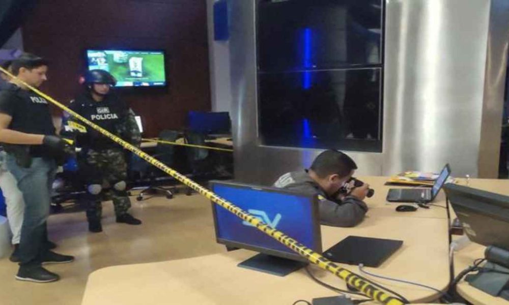 Police officials searching for bombs in a new station in Ecuador