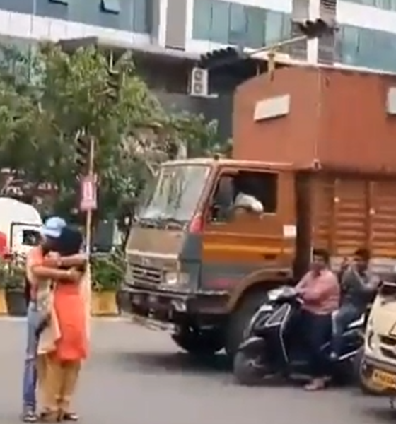 couple hugging in the middle of Pune road