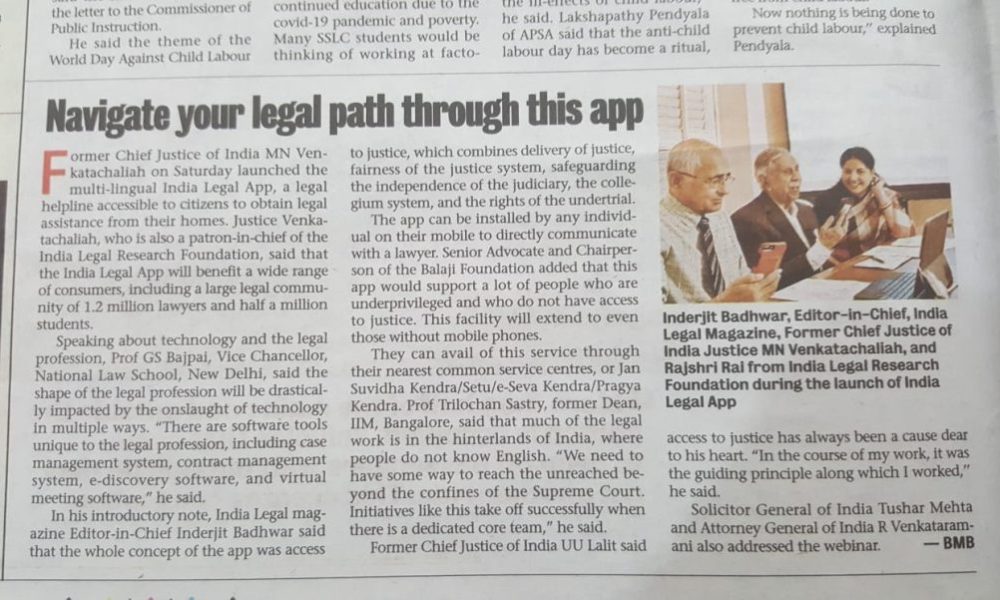 India Legal app launch coverage