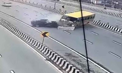 Watch: School bus makes a head on collision with TUV Jeep on Delhi-Meerut Expressway near Ghaziabad