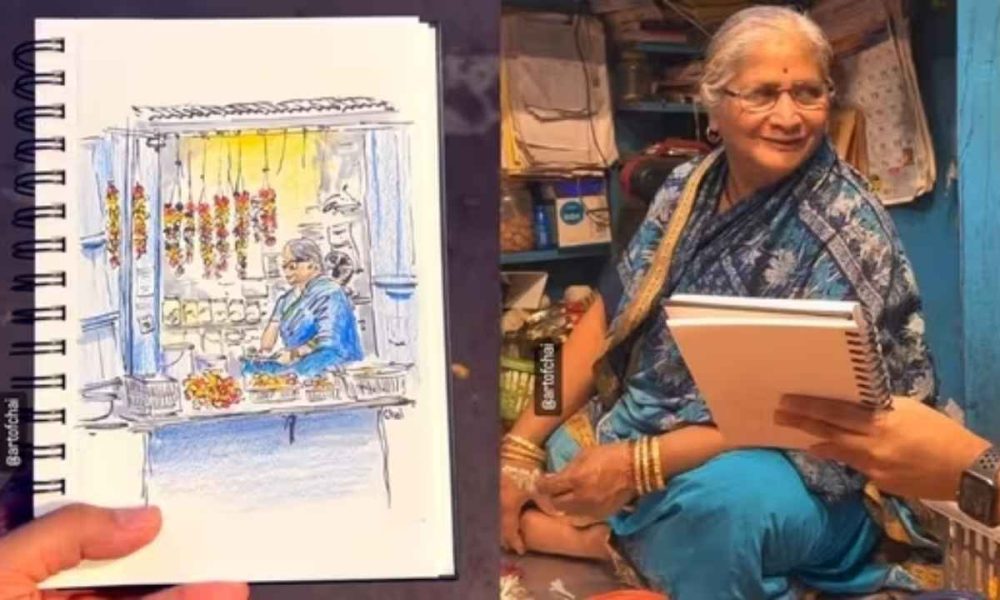 Watch: Video of an artist sketching an elderly lady selling flowers in Pune goes viral