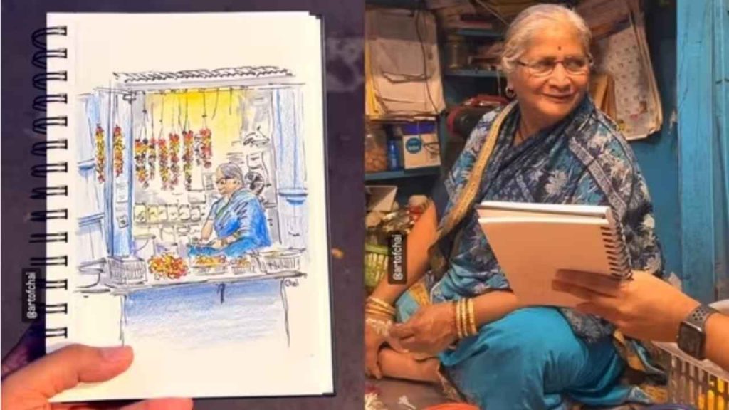 Watch: Video of an artist sketching an elderly lady selling flowers in Pune goes viral