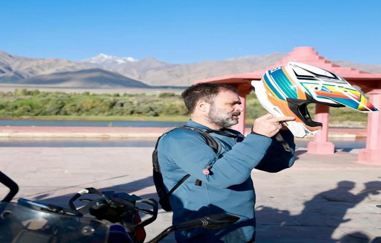 Rahul Gandhi rides bike to Pangong Lake during Ladakh visit,