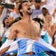Novak Djokovic rips his shirt in celebration after defeating Carlos Alcaraz at the men’s singles final of the Western & Southern Open