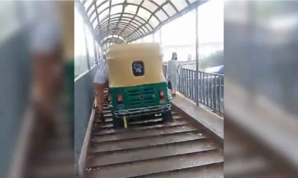 Watch: Auto driver takes foot-over bridge to avoid traffic jam, video goes viral