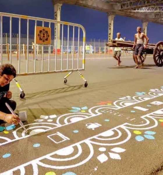 Watch: Howrah Bridge decorated with Alpana art before Durga Puja