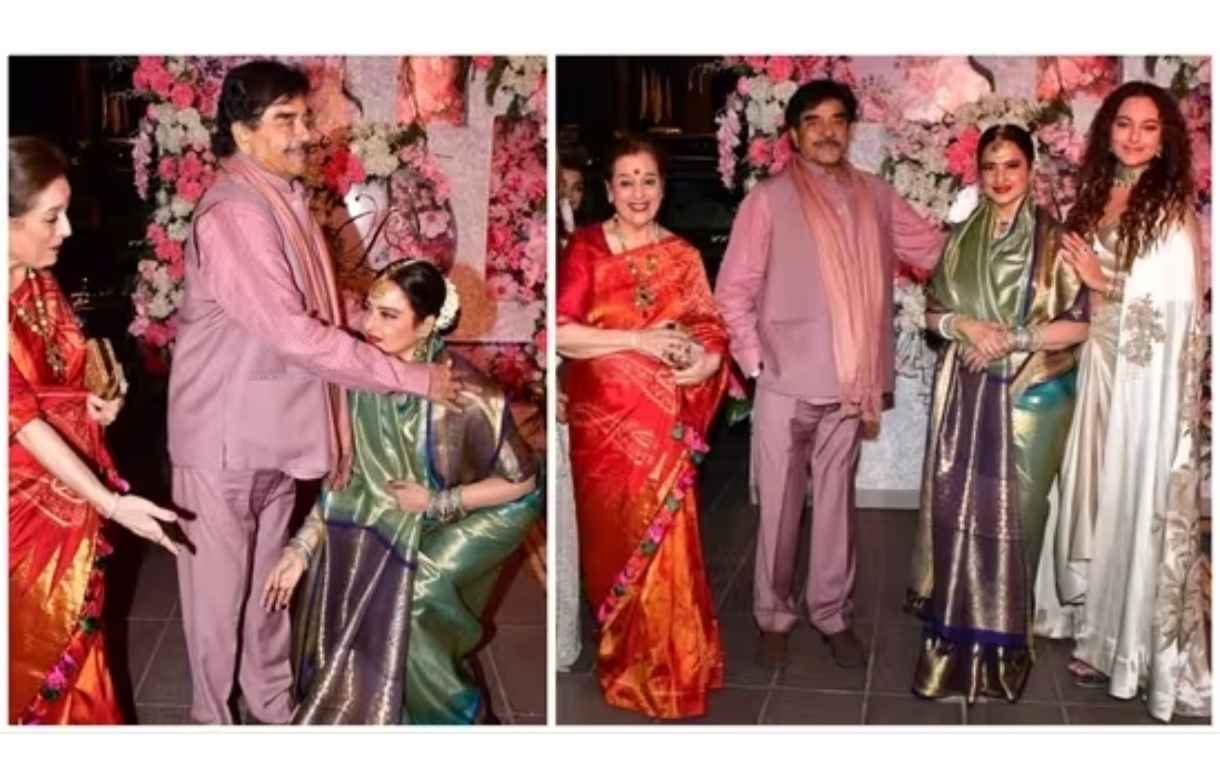 Watch: Rekha meets Shatrughan Sinha and family at a wedding reception