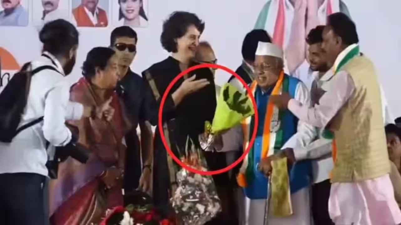 Watch: Priyanka Gandhi has funny incident as party leader presents her with empty bouquet