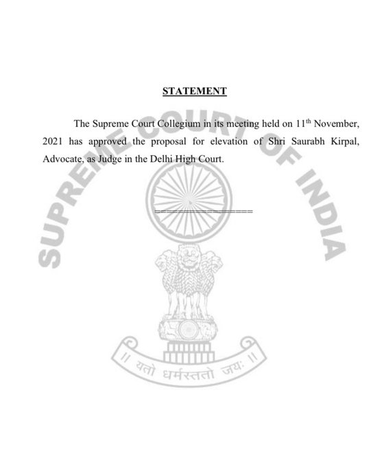 Supreme Court Collegium ने समलैंगिक वरिष्ठ वकील Saurabh Kripal को Judge बनाने की सिफारिश की 1 020202 2